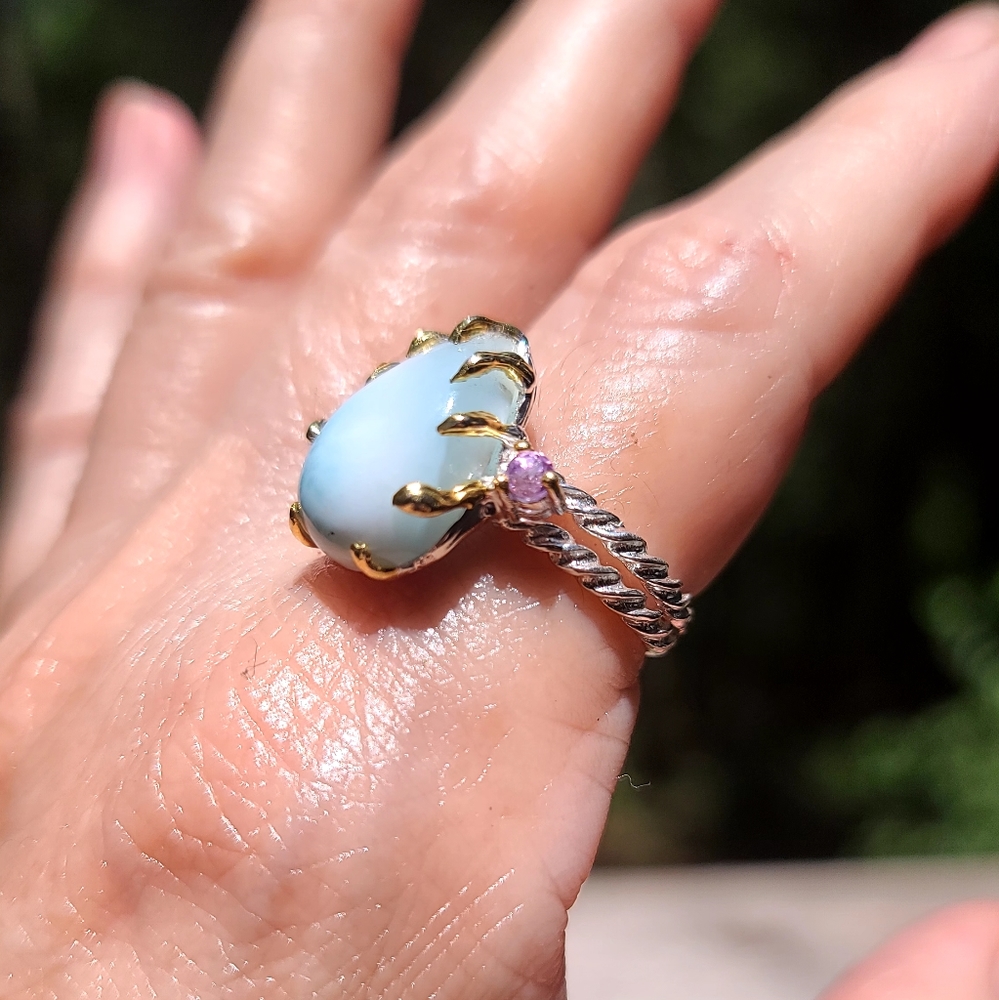Larimar & Amethyst Sterling silver ring sz 8.75 - Picture 2 of 6